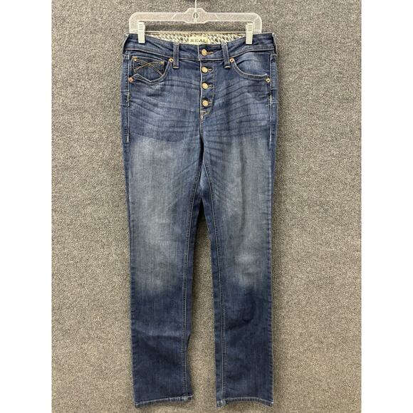 Ariat Jeans Womens 30L Blue Real High Rise Straight Leg Medium Wash Denim 33.5” - Picture 1 of 15